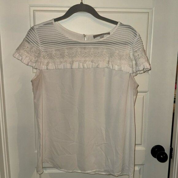 LOFT Tops - Loft White Lace Ruffle Blouse
